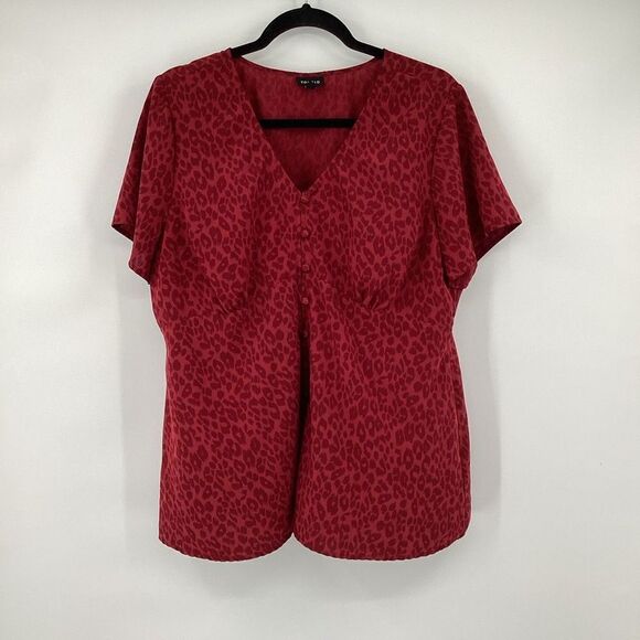 Womens Torrid Short Sleeved Animal Print Blouse‎ 1X burgandy - Picture 1 of 5